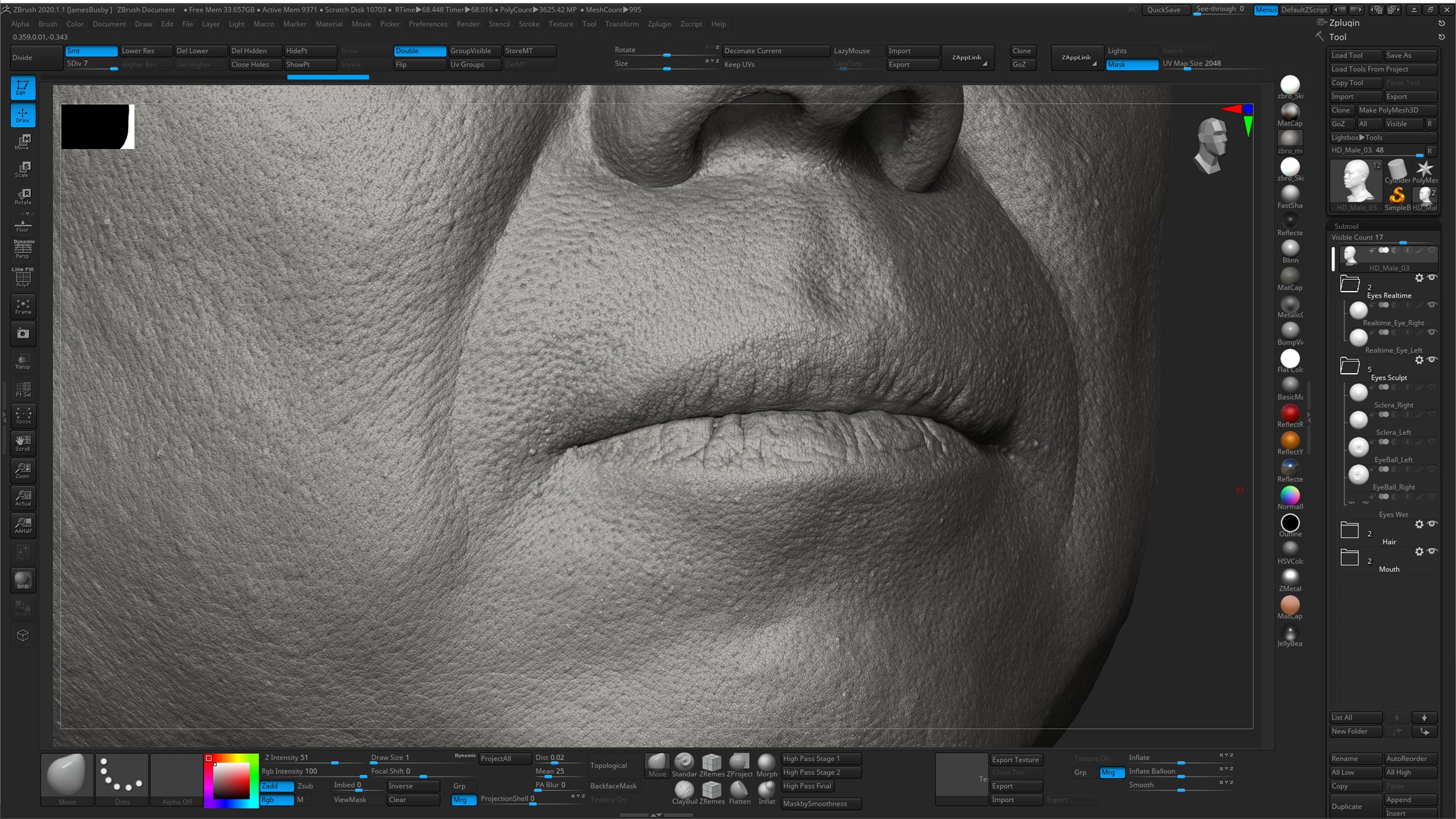 Detailing a face in zbrush
